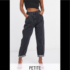 Petite Black Washed Mom Jeans